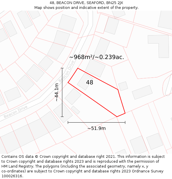 48, BEACON DRIVE, SEAFORD, BN25 2JX: Plot and title map