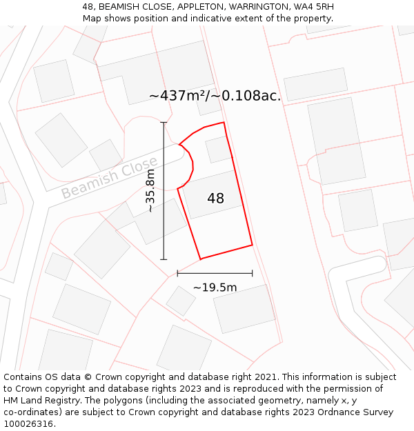 48, BEAMISH CLOSE, APPLETON, WARRINGTON, WA4 5RH: Plot and title map