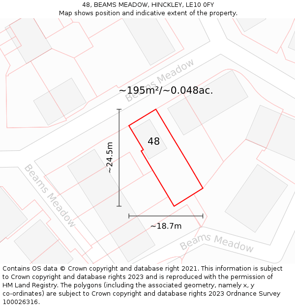 48, BEAMS MEADOW, HINCKLEY, LE10 0FY: Plot and title map