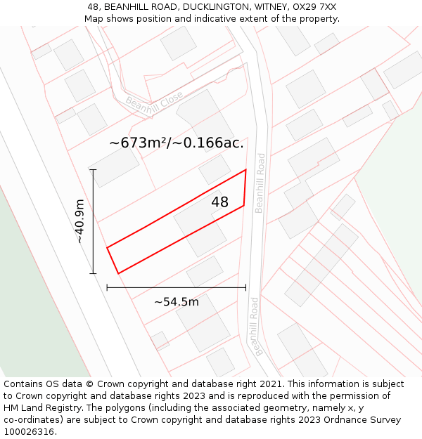 48, BEANHILL ROAD, DUCKLINGTON, WITNEY, OX29 7XX: Plot and title map