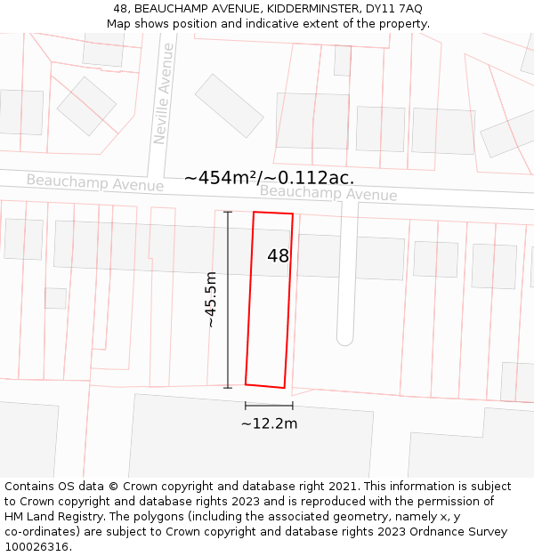 48, BEAUCHAMP AVENUE, KIDDERMINSTER, DY11 7AQ: Plot and title map