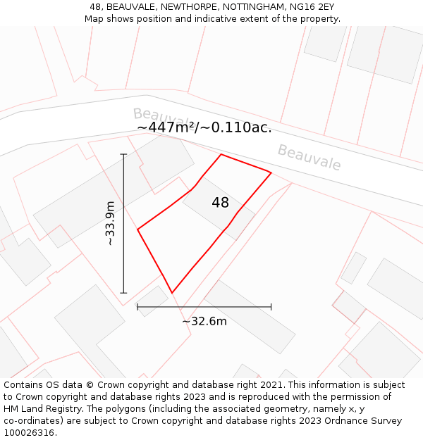 48, BEAUVALE, NEWTHORPE, NOTTINGHAM, NG16 2EY: Plot and title map