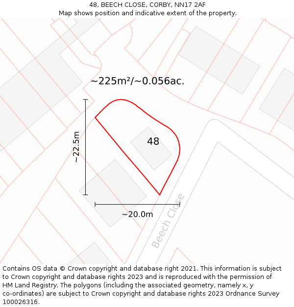 48, BEECH CLOSE, CORBY, NN17 2AF: Plot and title map