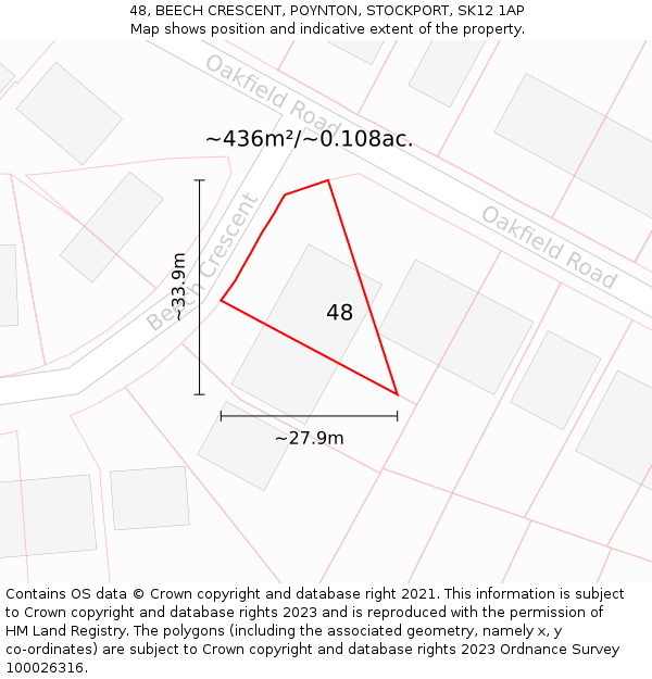 48, BEECH CRESCENT, POYNTON, STOCKPORT, SK12 1AP: Plot and title map
