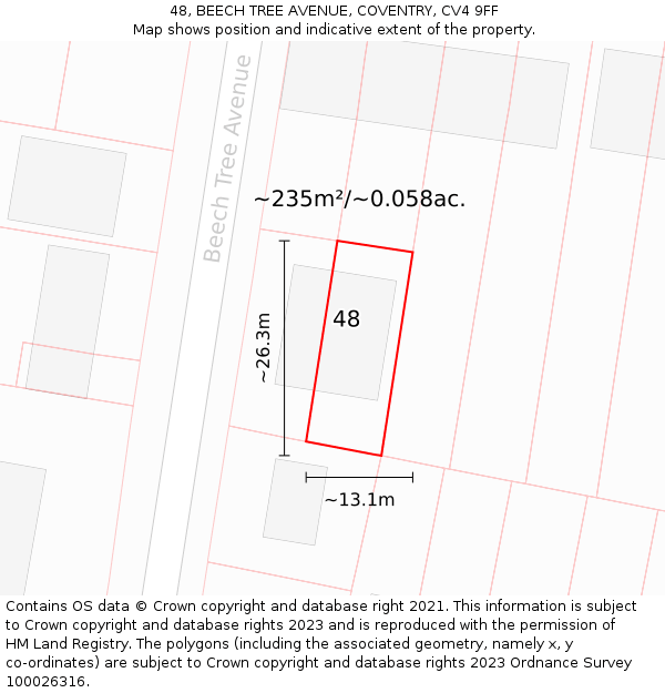 48, BEECH TREE AVENUE, COVENTRY, CV4 9FF: Plot and title map