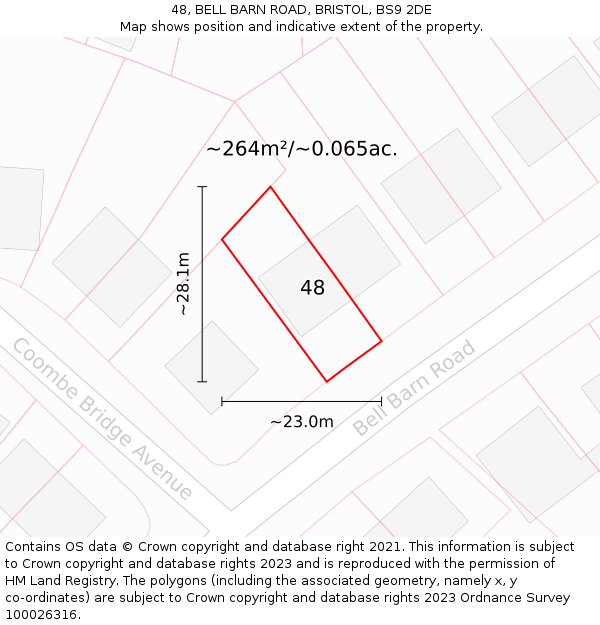 48, BELL BARN ROAD, BRISTOL, BS9 2DE: Plot and title map