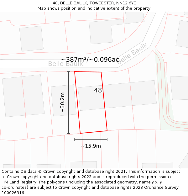 48, BELLE BAULK, TOWCESTER, NN12 6YE: Plot and title map