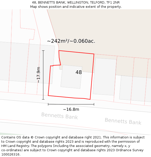 48, BENNETTS BANK, WELLINGTON, TELFORD, TF1 2NR: Plot and title map