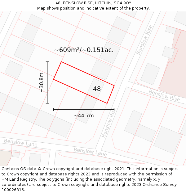 48, BENSLOW RISE, HITCHIN, SG4 9QY: Plot and title map