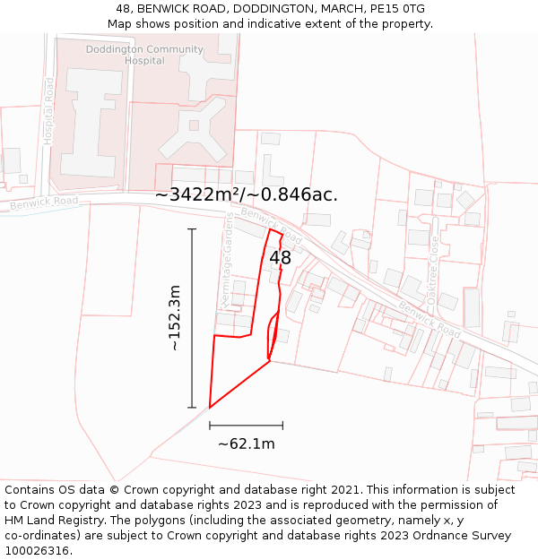 48, BENWICK ROAD, DODDINGTON, MARCH, PE15 0TG: Plot and title map