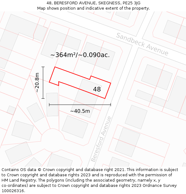 48, BERESFORD AVENUE, SKEGNESS, PE25 3JG: Plot and title map