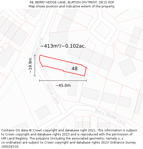 48, BERRY HEDGE LANE, BURTON-ON-TRENT, DE15 0DP: Plot and title map