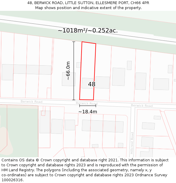 48, BERWICK ROAD, LITTLE SUTTON, ELLESMERE PORT, CH66 4PR: Plot and title map