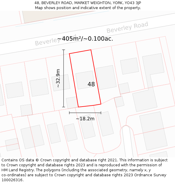 48, BEVERLEY ROAD, MARKET WEIGHTON, YORK, YO43 3JP: Plot and title map