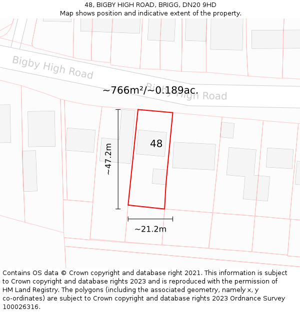48, BIGBY HIGH ROAD, BRIGG, DN20 9HD: Plot and title map
