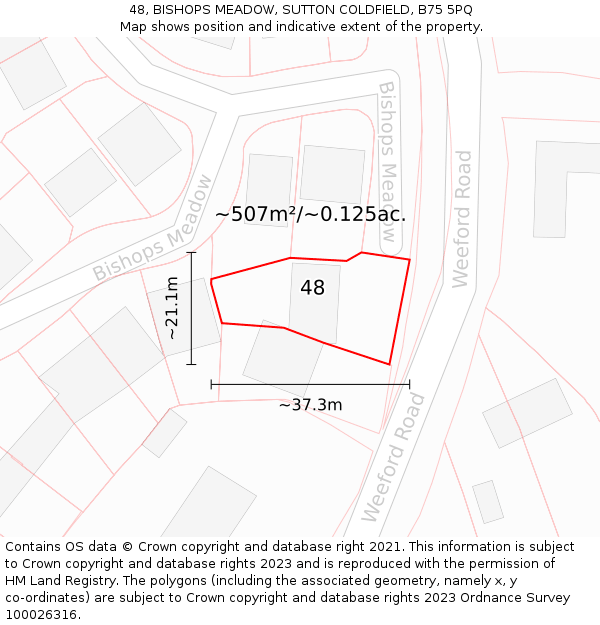 48, BISHOPS MEADOW, SUTTON COLDFIELD, B75 5PQ: Plot and title map