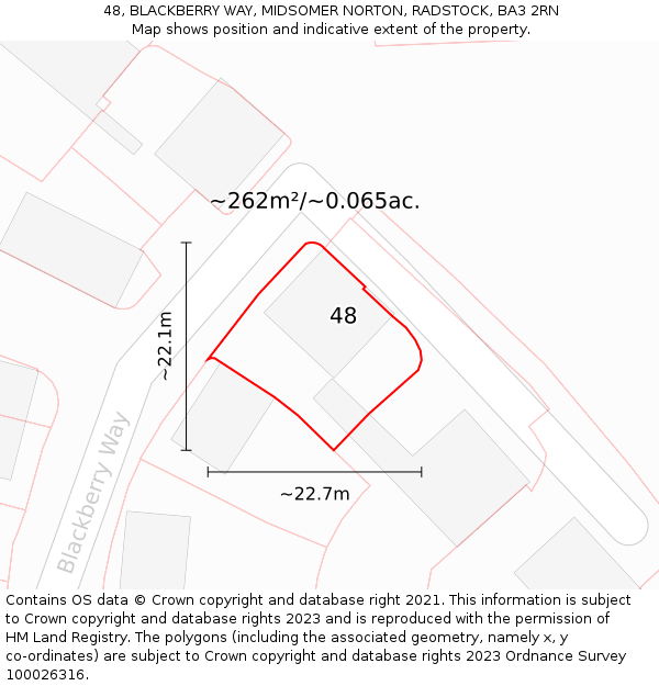 48, BLACKBERRY WAY, MIDSOMER NORTON, RADSTOCK, BA3 2RN: Plot and title map
