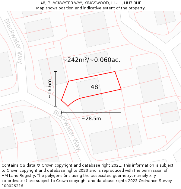48, BLACKWATER WAY, KINGSWOOD, HULL, HU7 3HF: Plot and title map