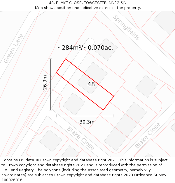 48, BLAKE CLOSE, TOWCESTER, NN12 6JN: Plot and title map