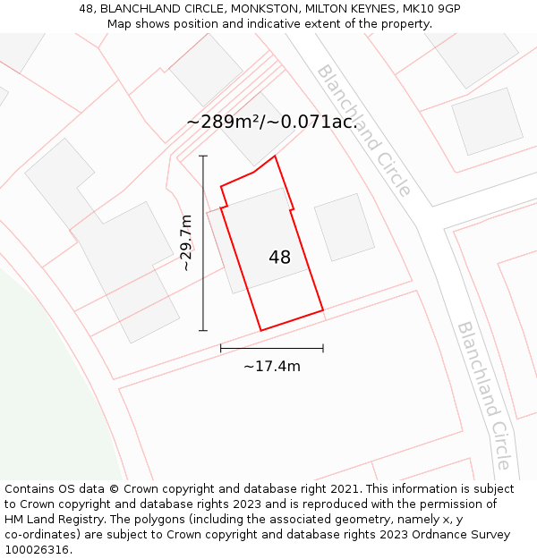 48, BLANCHLAND CIRCLE, MONKSTON, MILTON KEYNES, MK10 9GP: Plot and title map