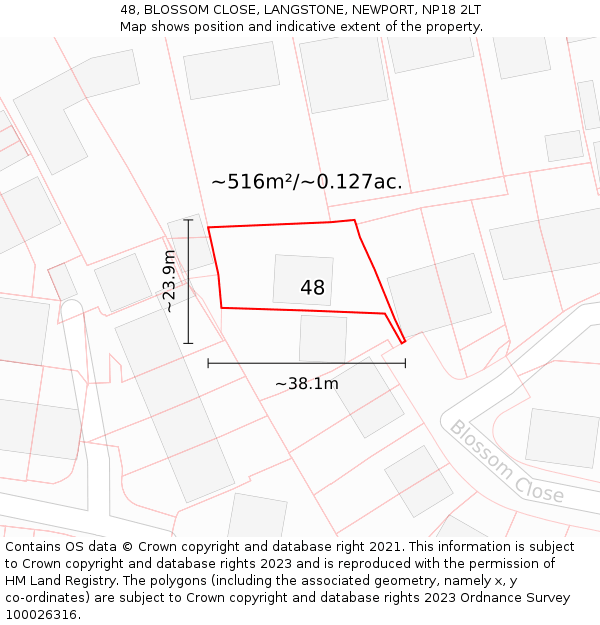 48, BLOSSOM CLOSE, LANGSTONE, NEWPORT, NP18 2LT: Plot and title map