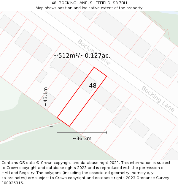 48, BOCKING LANE, SHEFFIELD, S8 7BH: Plot and title map