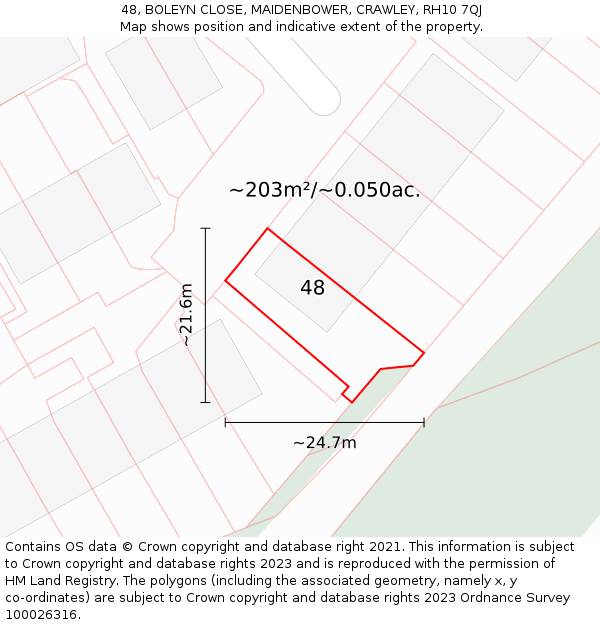 48, BOLEYN CLOSE, MAIDENBOWER, CRAWLEY, RH10 7QJ: Plot and title map
