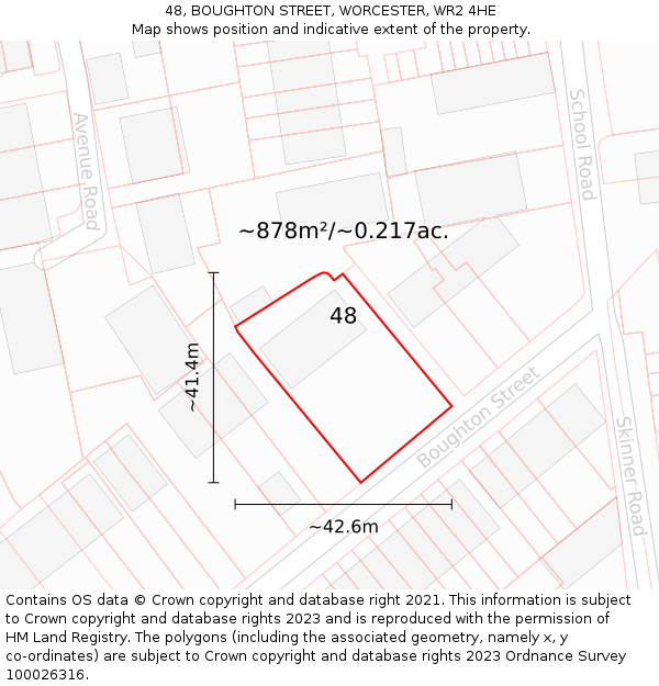 48, BOUGHTON STREET, WORCESTER, WR2 4HE: Plot and title map