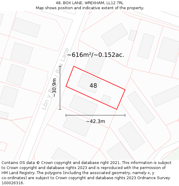 48, BOX LANE, WREXHAM, LL12 7RL: Plot and title map