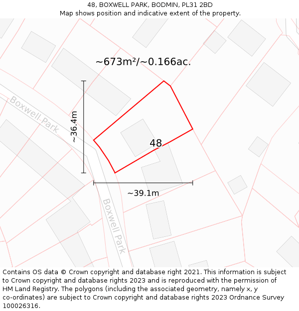 48, BOXWELL PARK, BODMIN, PL31 2BD: Plot and title map