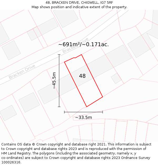 48, BRACKEN DRIVE, CHIGWELL, IG7 5RF: Plot and title map