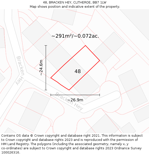 48, BRACKEN HEY, CLITHEROE, BB7 1LW: Plot and title map