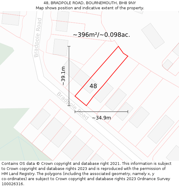 48, BRADPOLE ROAD, BOURNEMOUTH, BH8 9NY: Plot and title map