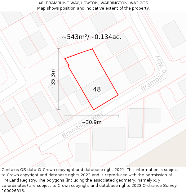 48, BRAMBLING WAY, LOWTON, WARRINGTON, WA3 2GS: Plot and title map