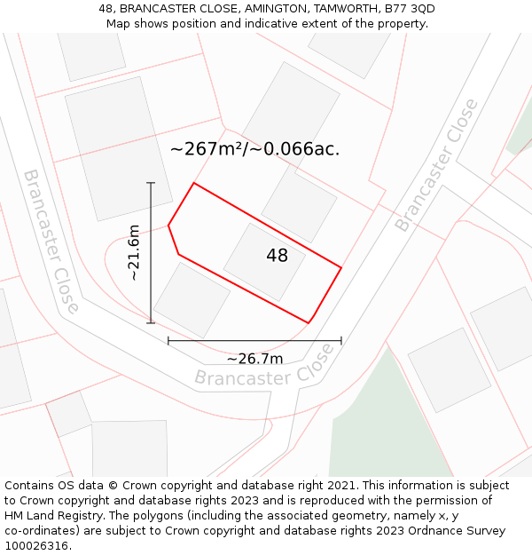 48, BRANCASTER CLOSE, AMINGTON, TAMWORTH, B77 3QD: Plot and title map