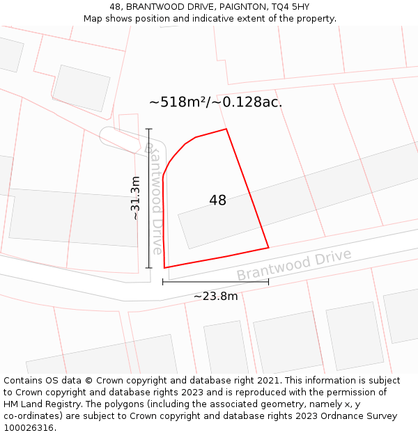 48, BRANTWOOD DRIVE, PAIGNTON, TQ4 5HY: Plot and title map