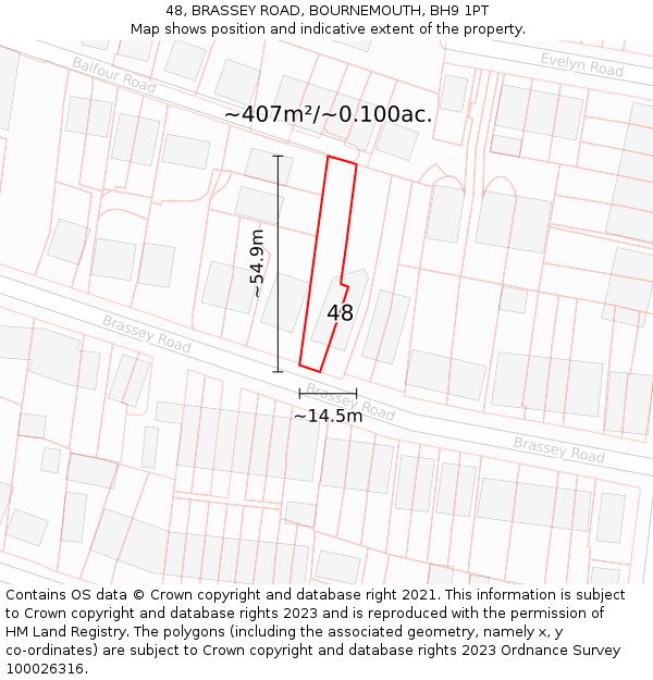 48, BRASSEY ROAD, BOURNEMOUTH, BH9 1PT: Plot and title map