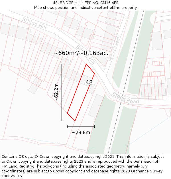 48, BRIDGE HILL, EPPING, CM16 4ER: Plot and title map