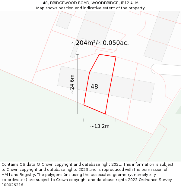 48, BRIDGEWOOD ROAD, WOODBRIDGE, IP12 4HA: Plot and title map