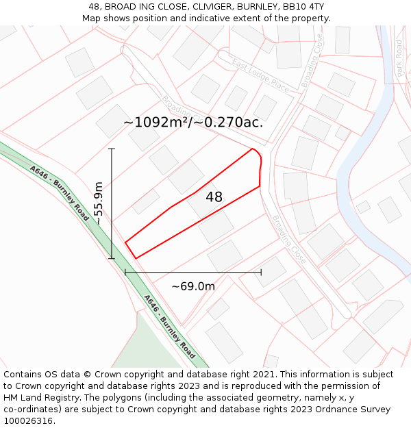 48, BROAD ING CLOSE, CLIVIGER, BURNLEY, BB10 4TY: Plot and title map