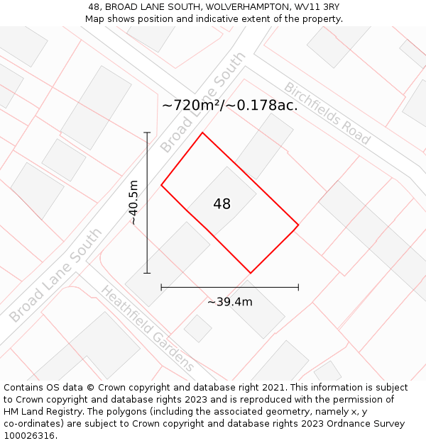48, BROAD LANE SOUTH, WOLVERHAMPTON, WV11 3RY: Plot and title map