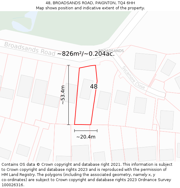 48, BROADSANDS ROAD, PAIGNTON, TQ4 6HH: Plot and title map