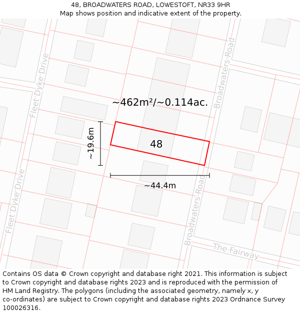 48, BROADWATERS ROAD, LOWESTOFT, NR33 9HR: Plot and title map