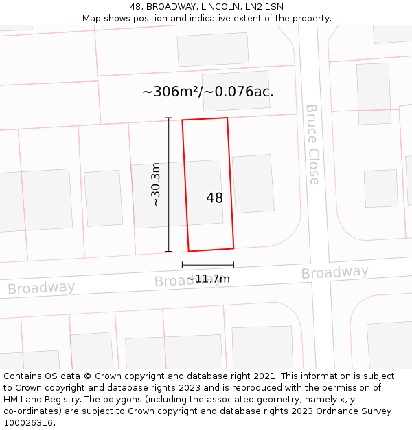 48, BROADWAY, LINCOLN, LN2 1SN: Plot and title map