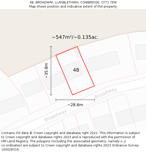 48, BROADWAY, LLANBLETHIAN, COWBRIDGE, CF71 7EW: Plot and title map