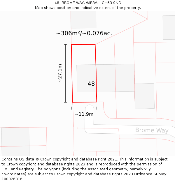 48, BROME WAY, WIRRAL, CH63 9ND: Plot and title map