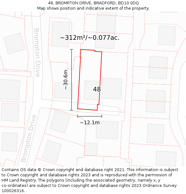 48, BROMPTON DRIVE, BRADFORD, BD10 0DQ: Plot and title map