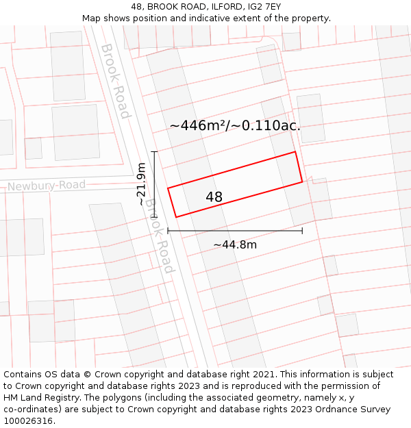 48, BROOK ROAD, ILFORD, IG2 7EY: Plot and title map