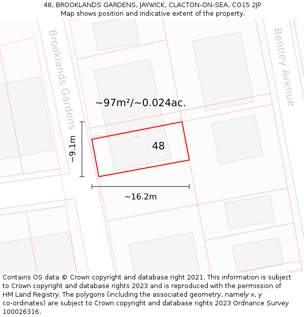48, BROOKLANDS GARDENS, JAYWICK, CLACTON-ON-SEA, CO15 2JP: Plot and title map