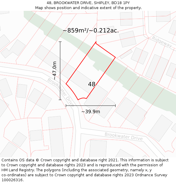 48, BROOKWATER DRIVE, SHIPLEY, BD18 1PY: Plot and title map